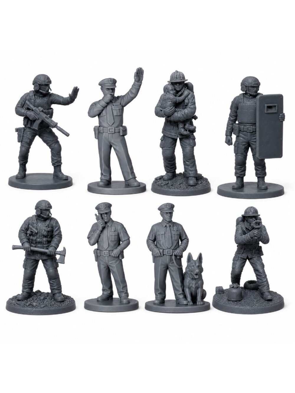 8pc 42mm First Responder Resin Figures Police Firefighter SWAT Diorama Set